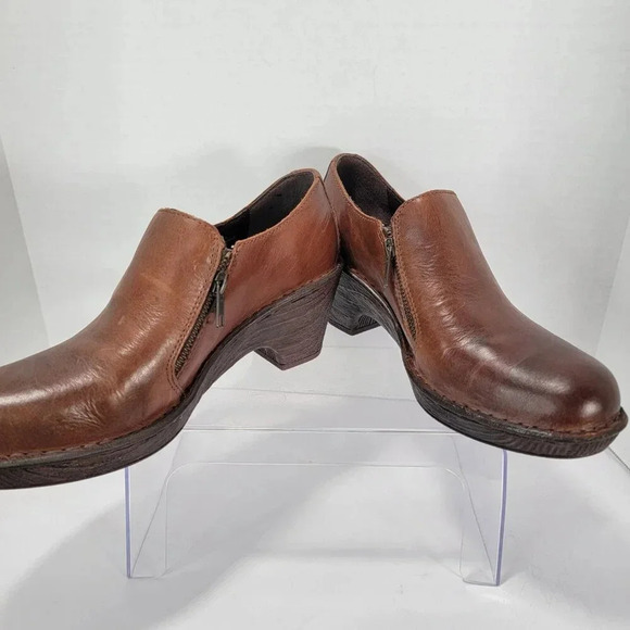 Born Womens 10 Brown Elliot Heeled Zipper Clogs‎ Mules Normcore Academia Casual - Picture 8 of 13